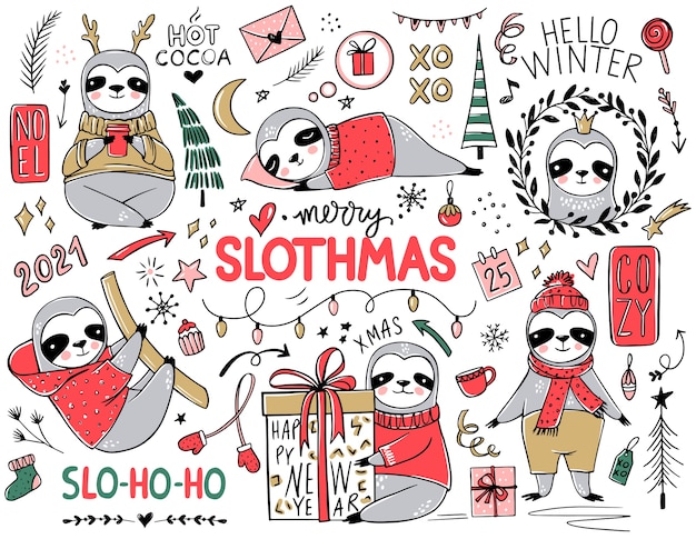 Kolekcja Cute Sloth, Merry Christmas.