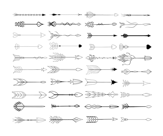 Kolekcja Czarno-białych Strzałek. Eleganckie Ikony Do Tworzenia Tatuaży, Naklejek, Kartek.