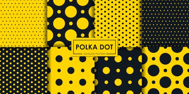 Plik wektorowy kolekcja czarny i żółty wzór polkadot.