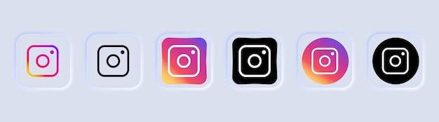 Kolekcja Czarnych Ikon Instagram Logo Mediów Społecznościowych Grafika Liniowa I Płaski Styl Izolowany Na Białym Tle Wektor Ikona Linii Dla Biznesu I Reklamy Styl Neomorfizmu