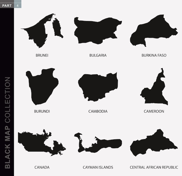 Kolekcja Czarnych Map, Czarne Konturowe Mapy świata. Zbiór Map Część 4.