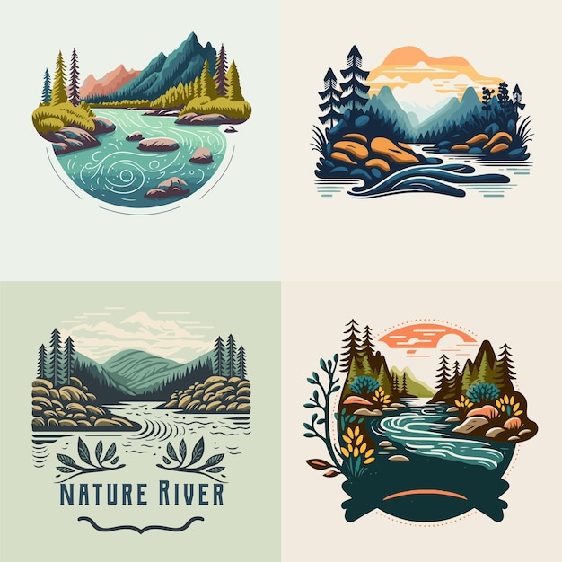 Plik wektorowy kolekcja doliny rzeka natura góry las logo etykieta odznaka wektor