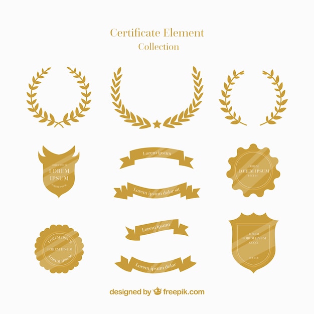 Plik wektorowy kolekcja elementów certyfikatu w stylu płaski