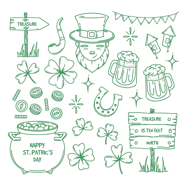 Kolekcja Elementów Doodle St Patrick's Day