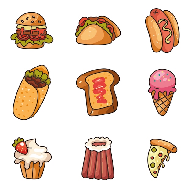 Kolekcja elementów projektu linii fast food na białym tle element projektu scenografii