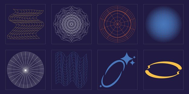 Kolekcja Elementów Y2k Modne Figury Geometryczne Postmodernistyczne Elementy Do Dekoracji Graficznej