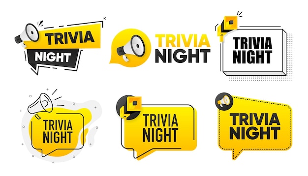 Kolekcja Etykiet Megafon Trivia Night Z Tekstem Marketing I Promocja Ilustracja Wektorowa