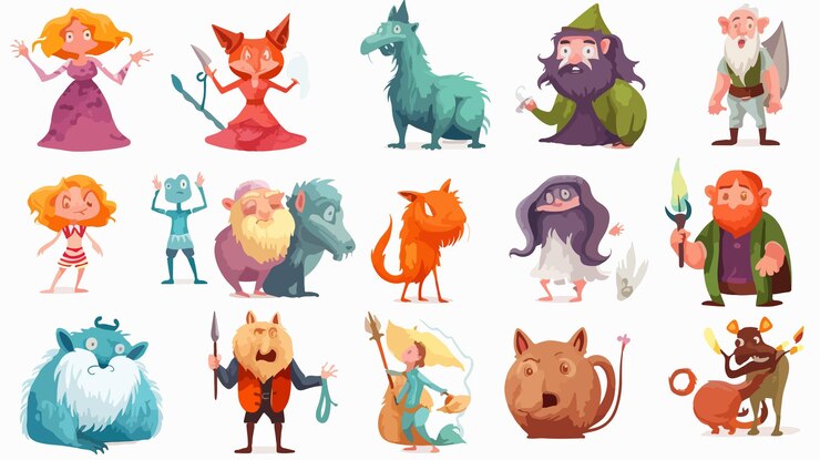 Wektor kolekcja fantasy postaci kreskówek i uroczy temat fantasy