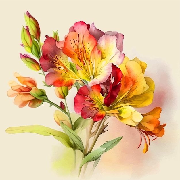Kolekcja Farb Akwarelowych Alstroemeria Kwiat