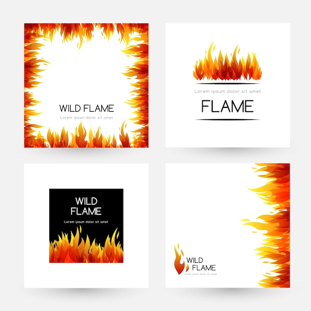 Plik wektorowy kolekcja fire design karty z elementami dekoracji obramowania i emblematami