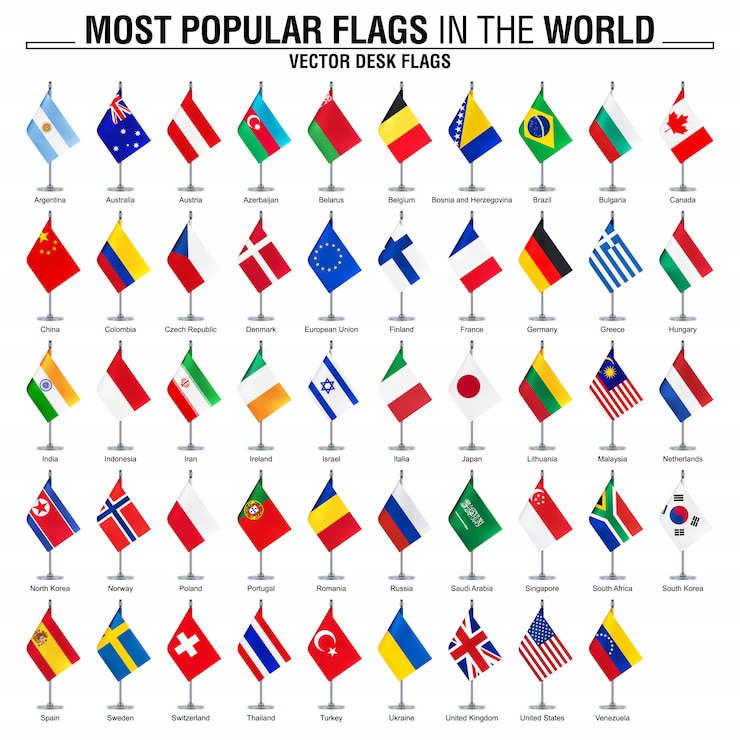Wektor kolekcja flag biurowych, najpopularniejszych flag świata