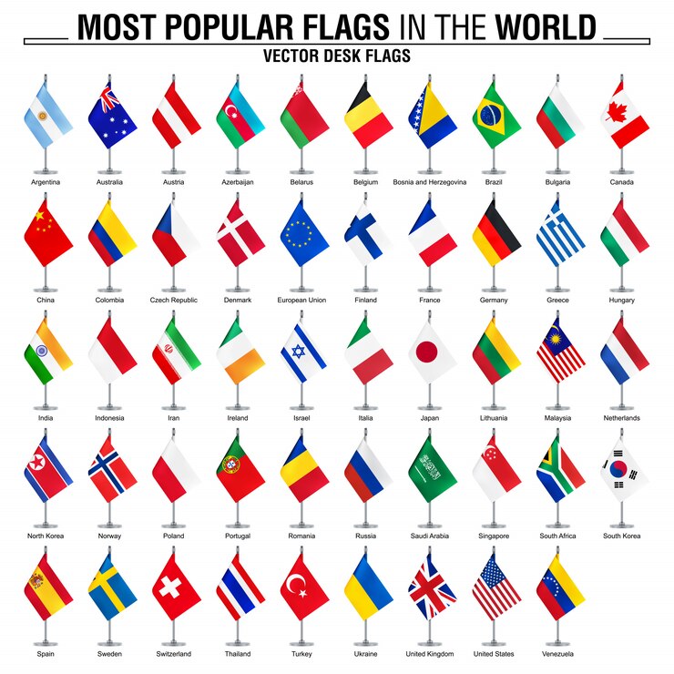 Wektor kolekcja flag biurowych, najpopularniejszych flag świata