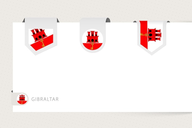 Kolekcja Flag Etykiet Gibraltaru W Innym Kształcie Szablon Flagi Wstążki Gibraltaru