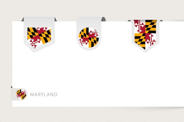 Kolekcja Flag Etykiet Stanu Maryland W Innym Kształcie Szablon Flagi Wstążki Stanu Maryland