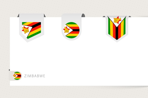 Kolekcja Flag Etykiet Zimbabwe W Innym Kształcie Szablon Flagi Wstążki Zimbabwe