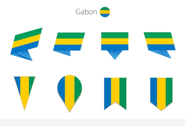Kolekcja Flag Narodowych Gabonu Osiem Wersji Flag Wektorowych Gabonu