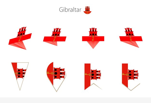 Kolekcja flag narodowych Gibraltaru osiem wersji flag wektorowych Gibraltaru