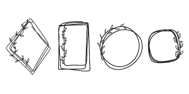 Kolekcja Geometrycznych Ramek Kwiatowych Wektorowych Obramowania Ozdobione Ręcznie Rysowanymi Delikatnymi Kwiatami