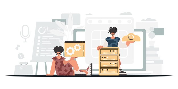 Kolekcja gwiazd SEO Synchronizacja i bezpieczeństwo koncepcji pojemności danych Ilustracja wektorowa w modnym stylu