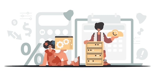 Kolekcja gwiazd SEO Synchronizacja i bezpieczeństwo koncepcji pojemności danych Ilustracja wektorowa w modnym stylu