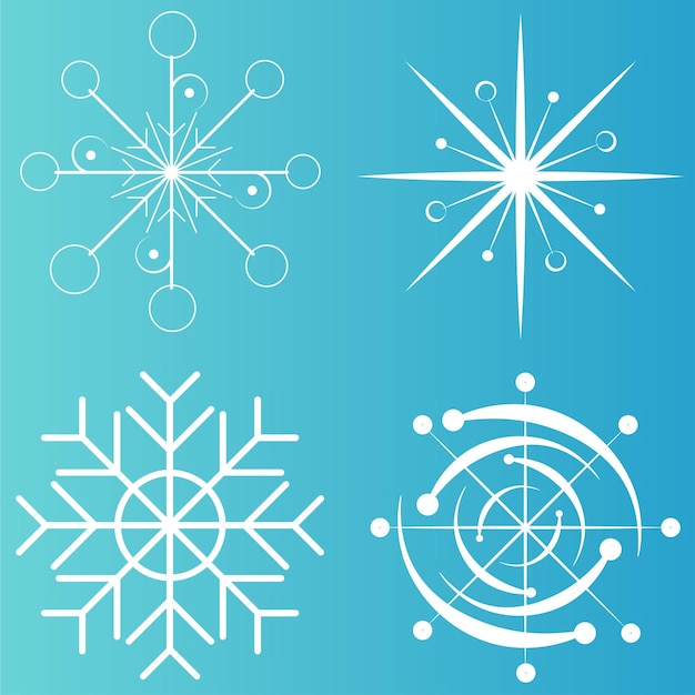 Kolekcja Ikon Białego Płatka śniegu W Stylu Linii Na Białym Tle Na Niebieskim Tle Elementy Projektu Nowego Roku Zamrożony Symbol Ilustracji Wektorowych