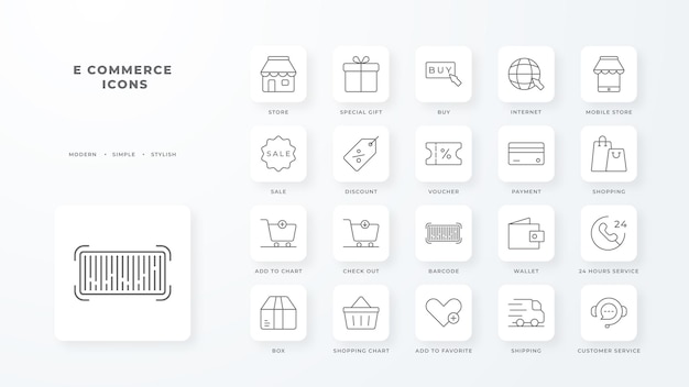 Kolekcja Ikon Ecommers Z Czarnym Zarysem Stylu Technologia Biznes Media Cyfrowe Sklep Mobilny Handel Ilustracji Wektorowych