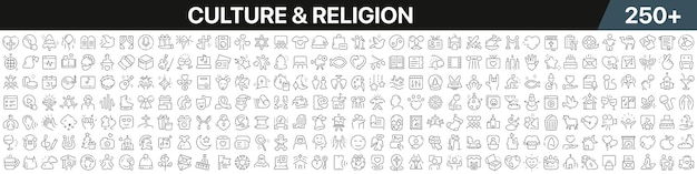 Kolekcja Ikon Liniowych Kultury I Religii Duży Zestaw Więcej 250 Ikon Cienka Linia W Kolorze Czarnym Ikony Kultury I Religii Czarny Ilustracja Wektora