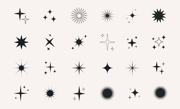 Kolekcja ikon wektorowych Sparkle Zestaw kształtów gwiazd Abstrakcyjne symbole blasku Elementy Y2k