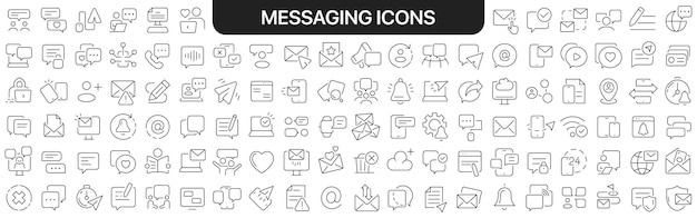 Plik wektorowy kolekcja ikon wiadomości w kolorze czarnym ikony duży zestaw do projektowania vector liniowe ikony
