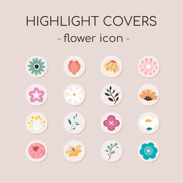 Kolekcja Ikon Zestaw Okładki Wyróżniającej Instagram Z Kwiatem I Liśćmi.