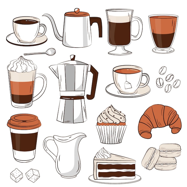 Kolekcja Ilustracji Elementów Kawy