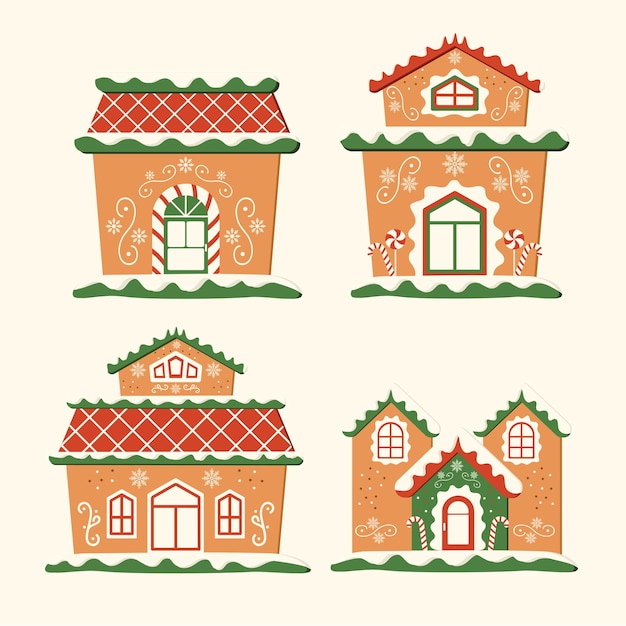 Plik wektorowy kolekcja ilustracji gingerbread house