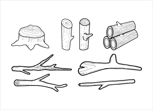 Plik wektorowy kolekcja ilustracji wyciętych z drewna na białym tle