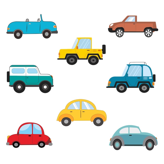 Kolekcja ilustracji z zabawkami samochodowymi