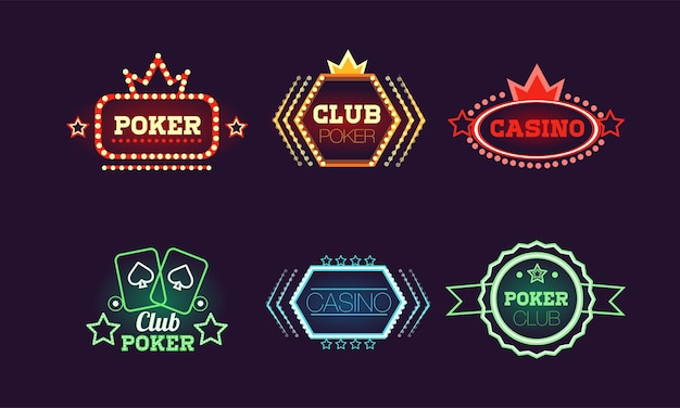 Plik wektorowy kolekcja jasnych, kolorowych neonów, kasyno, bar, klub pokerowy, hazard, logo, szablony projektów wektorów ilustracja izolowana na białym tle ilustracja wektora projektowania stron internetowych