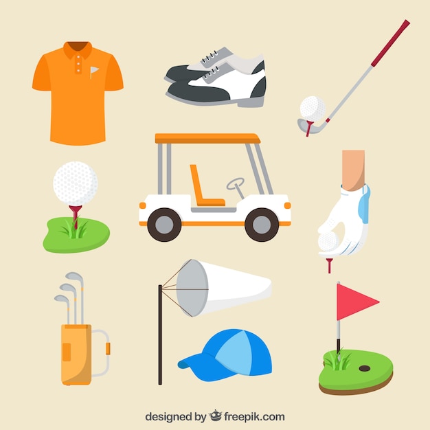 Plik wektorowy kolekcja klubów golfowych w stylu płaski