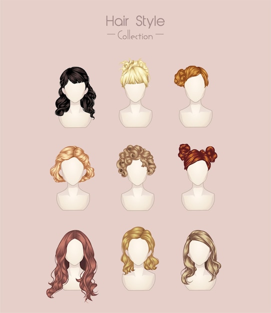 Plik wektorowy kolekcja kobiecych fryzur