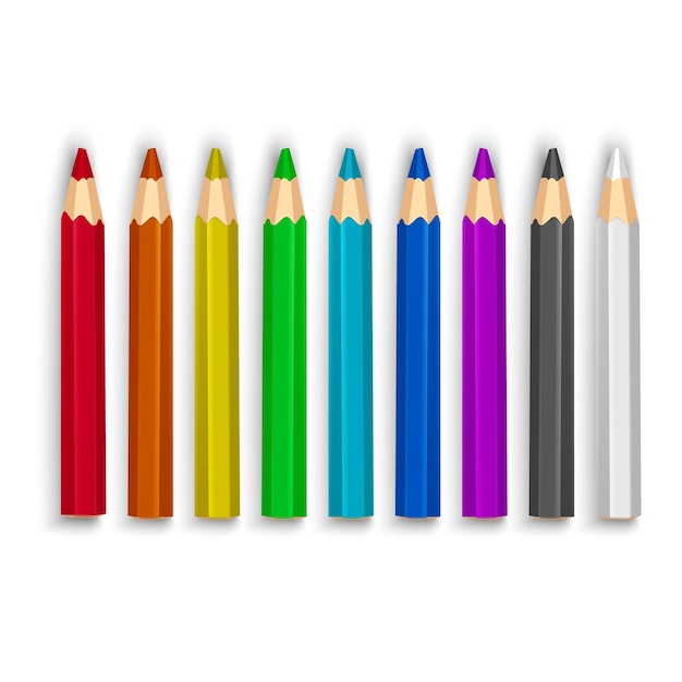 Kolekcja Kolorowych Ołówków Tęczowych Na Białym Tle W Formacie Wektorowym