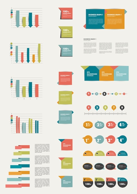 Plik wektorowy kolekcja kolorowych płaskich elementów infograficznych.