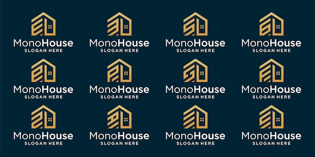 Kolekcja Kreatywnych Logo Budowania Domów Z Monogramem Pierwszej Litery. Wektor Premium