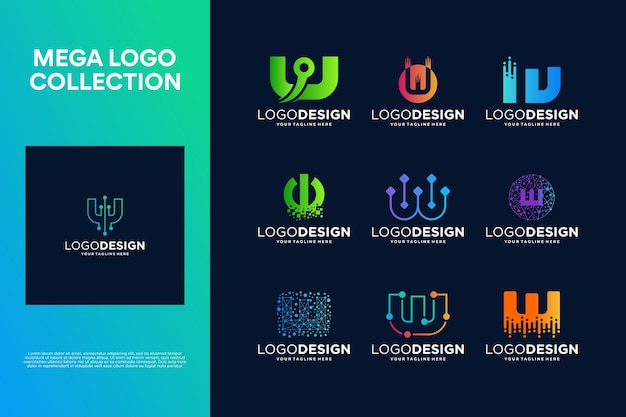 Kolekcja kreatywnych projektów logo litery W Symbol abstrakcyjny dla technologii cyfrowej