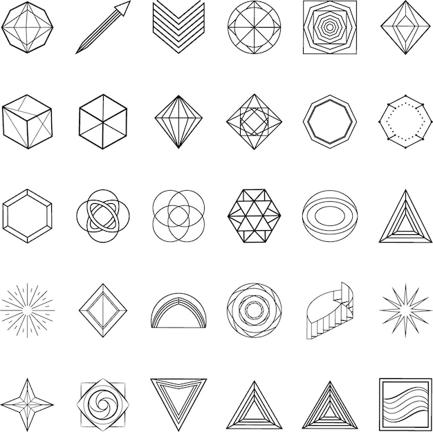 Kolekcja kształtów geometrycznych, linii, strzałek i abstrakcyjnych wzorów