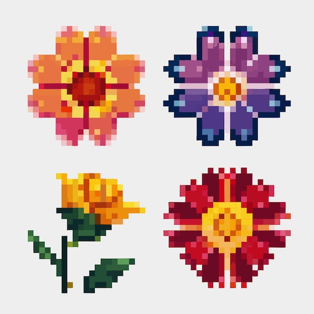 Kolekcja kwiatów wektorowych pixelowanych Wysokiej jakości projekty kwiatów pixel art dla twórców cyfrowych