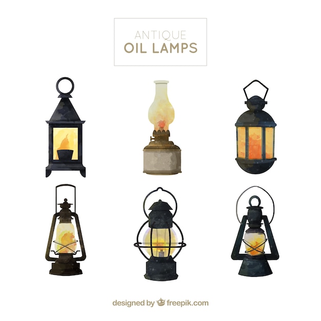 Plik wektorowy kolekcja lamp naftowych akwarela