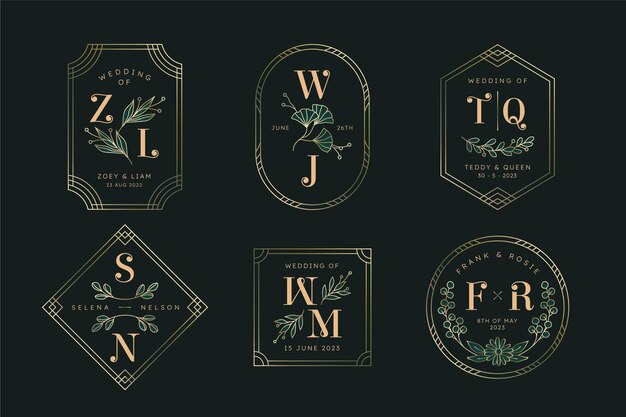 Kolekcja liniowych płaskich monogramów ślubnych