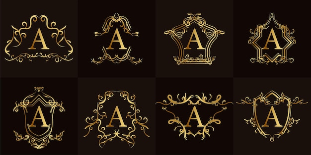 Kolekcja Logo Inicjał A Z Luksusowym Ornamentem Lub Ramką Kwiatową