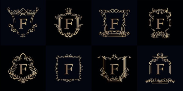 Kolekcja Logo Inicjału F Z Luksusowym Ornamentem Lub Ramką Kwiatową