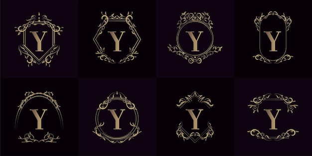Kolekcja Logo Inicjału Y Z Luksusowym Ornamentem Lub Ramką Kwiatową