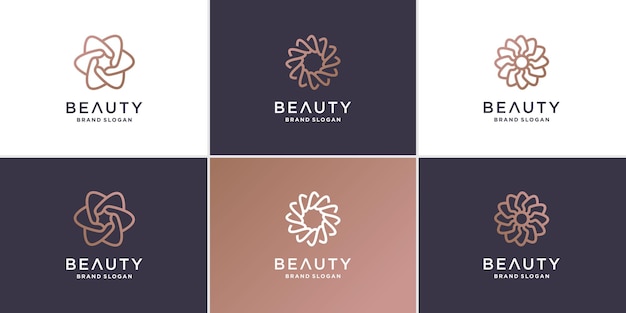 Kolekcja Logo Kwiatów Piękna Z Minimalistyczną Koncepcją Linii Premium Wektor