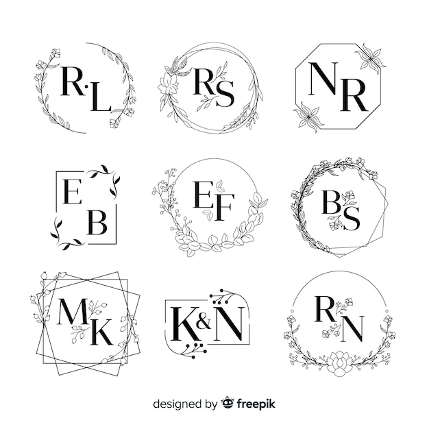 Plik wektorowy kolekcja logo monogram ślubu